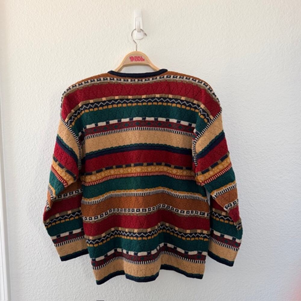 VINTAGE 1980s Ruff Hewn Cardigan‎ Multicolor Textured Sweater Women's Large - Picture 2 of 10